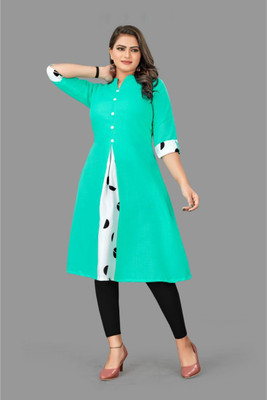 Ladylaz Women Printed A-line Kurta(Blue)