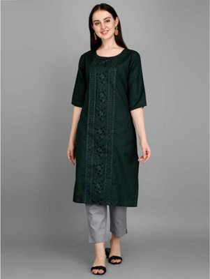 Ladylaz Women Printed A-line Kurta(Green)