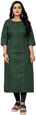 Ladylaz Women Embroidered A-line Kurta(Green)