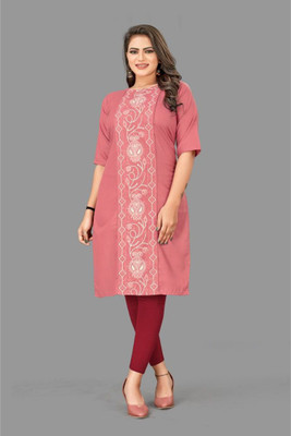 Ladylaz Women Printed A-line Kurta(Pink)