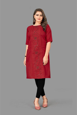 Ladylaz Women Printed A-line Kurta(Maroon)