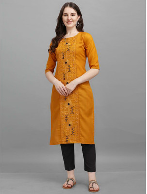 Ladylaz Women Printed A-line Kurta(Yellow)
