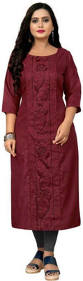 Ladylaz Women Solid A-line Kurta(Maroon)