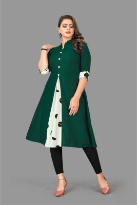 Ladylaz Women Printed A-line Kurta(Green)