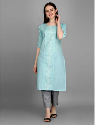Ladylaz Women Embroidered A-line Kurta(Blue)