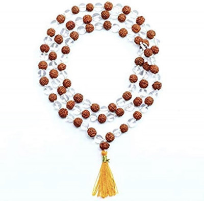 shri haridas Crystal Rudraksha108Beads Prayer Rosary Japa Mala Necklace Crystal Wood Necklace Glass Chain Set