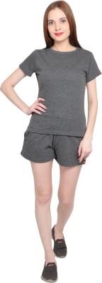 GENEALO Women Self Design Grey Top & Shorts Set