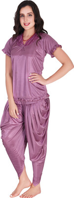 zulovia Women Solid Purple Night Suit Set