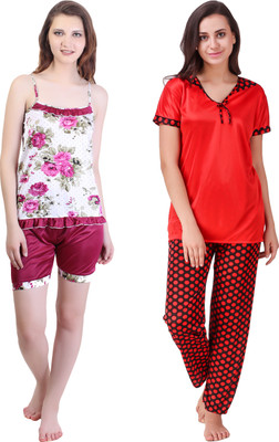 KEOTI Women Floral Print Red Night Suit Set