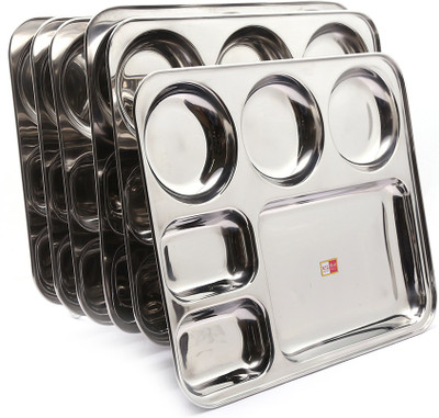 KCL Stainless Steel Partition Plate heavy guage - 6 in 1 -6pc(Dia-37 Cm) (20Guage) Dinner Plate(Pack of 6)