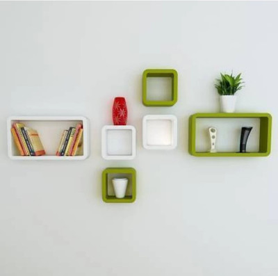TFS MDF (Medium Density Fiber) Wall Shelf(Number of Shelves - 6, White, Green)