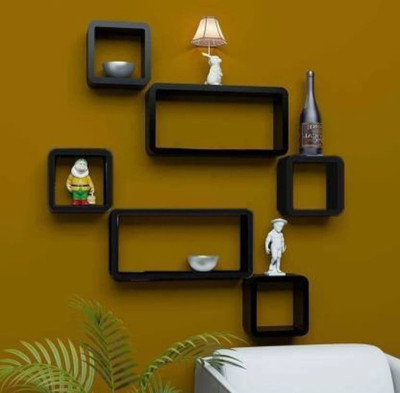 TFS Cube Shape Floating Wall Mounted Shelf MDF (Medium Density Fiber) Wall Shelf(Number of Shelves - 6, Black)