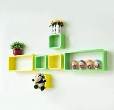 TFS Cube Shape Floating Wall Mounted Shelf MDF (Medium Density Fiber) Wall Shelf(Number of Shelves - 6, Yellow, Green)