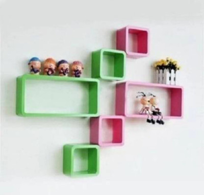 TFS Cube Shape Floating Wall Mounted Shelf MDF (Medium Density Fiber) Wall Shelf(Number of Shelves - 6, Green, Pink)