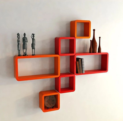 TFS Cube Shape Floating Wall Mounted Shelf MDF (Medium Density Fiber) Wall Shelf(Number of Shelves - 6, Red, Orange)