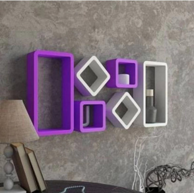 TFS Cube Shape Floating Wall Mounted Shelf Rack Storage Unit MDF (Medium Density Fiber) Wall Shelf(Number of Shelves - 6, Purple, White)