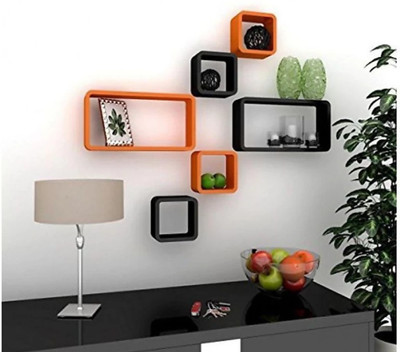 TFS MDF (Medium Density Fiber) Wall Shelf(Number of Shelves - 6, Orange, Black)