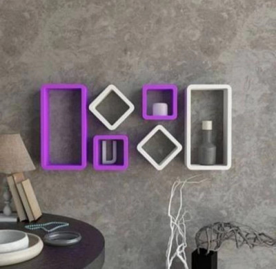 TFS Cube Shape Floating Wall Mounted Shelf MDF (Medium Density Fiber) Wall Shelf(Number of Shelves - 6, White, Purple)