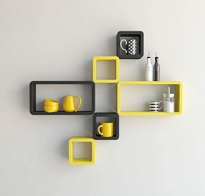 TFS MDF (Medium Density Fiber) Wall Shelf(Number of Shelves - 6, Yellow, Black)