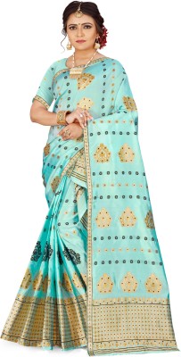 Skiran's Woven Mekhela Chador Art Silk Saree(Light Blue)