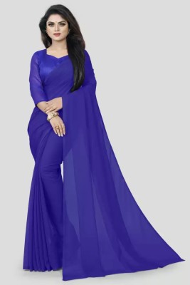 OKTAT Solid/Plain Banarasi Georgette Saree(Blue)