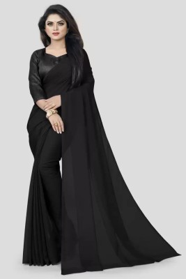 OKTAT Solid/Plain Banarasi Georgette Saree(Black)