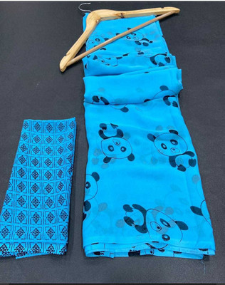 JandB fashion Printed Bollywood Georgette Saree(Light Blue)