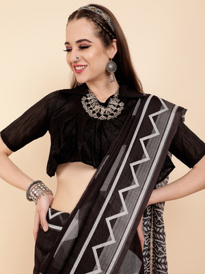 Sangria Printed Bollywood Linen Saree(Black)