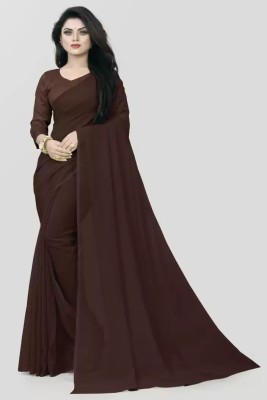 OKTAT Solid/Plain Banarasi Georgette Saree(Brown)