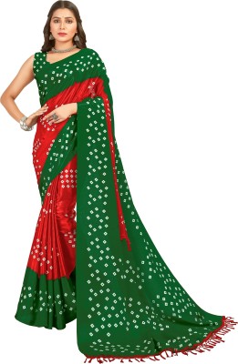 Henzila Printed, Geometric Print, Embellished Bandhani Silk Blend Saree(Multicolor)