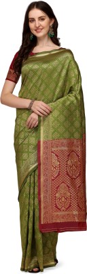 Anjaneya Sarees Woven Banarasi Silk Blend Saree(Light Green)