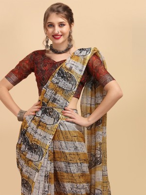 Sangria Printed Bollywood Linen Saree(Mustard)