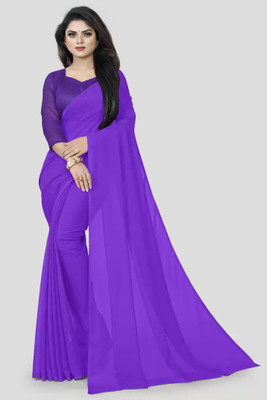 OKTAT Solid/Plain Banarasi Georgette Saree(Purple)