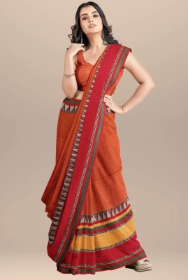 RRBB Self Design Handloom Pure Cotton Saree(Orange)