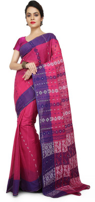 Mystory Woven Tant Cotton Blend Saree(Pink)