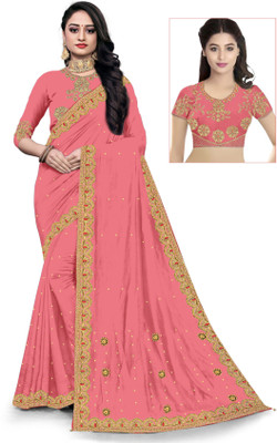 Vraj Textile Embroidered Konrad Polyester Saree(Pack of 2, Orange)