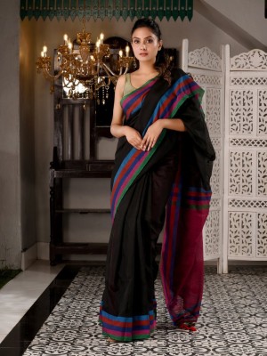 charukriti Embellished Handloom Pure Cotton Saree(Black)