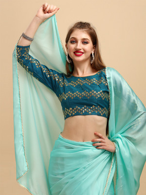 Sangria Color Block Bollywood Satin Saree(Light Green)