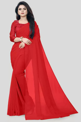 OKTAT Solid/Plain Banarasi Georgette Saree(Red)
