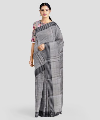 Maa Khodak Striped, Woven Bollywood Cotton Linen Saree(Grey)