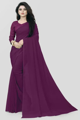OKTAT Solid/Plain Banarasi Georgette Saree(Purple)