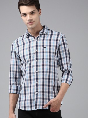 Spykar Men Checkered Casual White, Blue Shirt