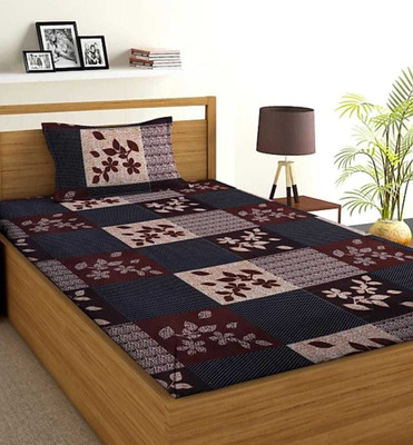 Soniasaa 220 TC Polycotton Single Printed Bedsheet(Pack of 1, Brown)
