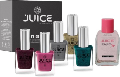 Juice | 5 NAIL POLISH COMBO 23 (BERRY SHIMMER-D02/DESIRE PINK-D03/SILVER-D05/MAGIC CRYSTAL-D08/AQUAMARINE-D10) & 1 NAIL POLISH REMOVER(6 Items in the set)