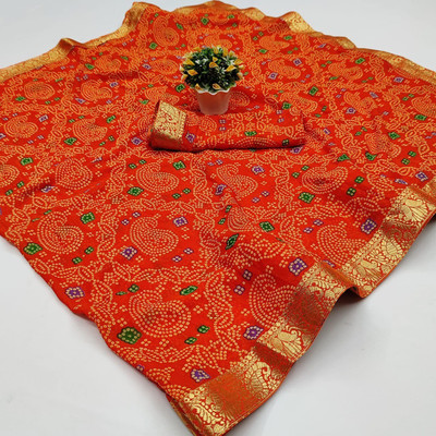 maayro Printed Bandhani Georgette Saree(Multicolor)