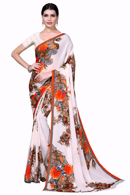Suntex Solid/Plain Bollywood Georgette Saree(White)