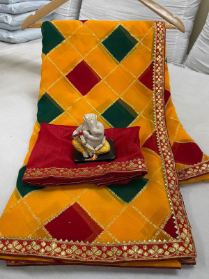 MSC TRENDLINE SAREES Checkered Bandhani Georgette Saree(Multicolor)