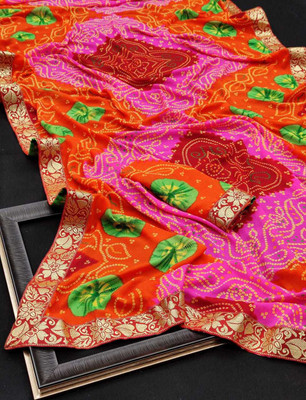 maayro Printed Bandhani Georgette Saree(Multicolor)