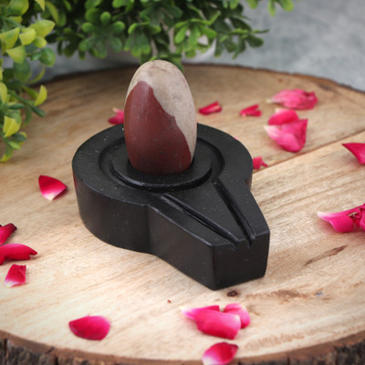 Prabhu Bhakti Prabhu Bhakti Shivling for Puja | Original Narmadeshwar Shivling |for Puja Ghar and Mandir Decorative Showpiece  -  8 cm(Stone, Brown)