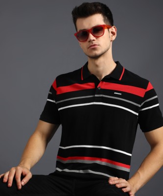 DUCATI Striped Men Polo Neck Black T-Shirt